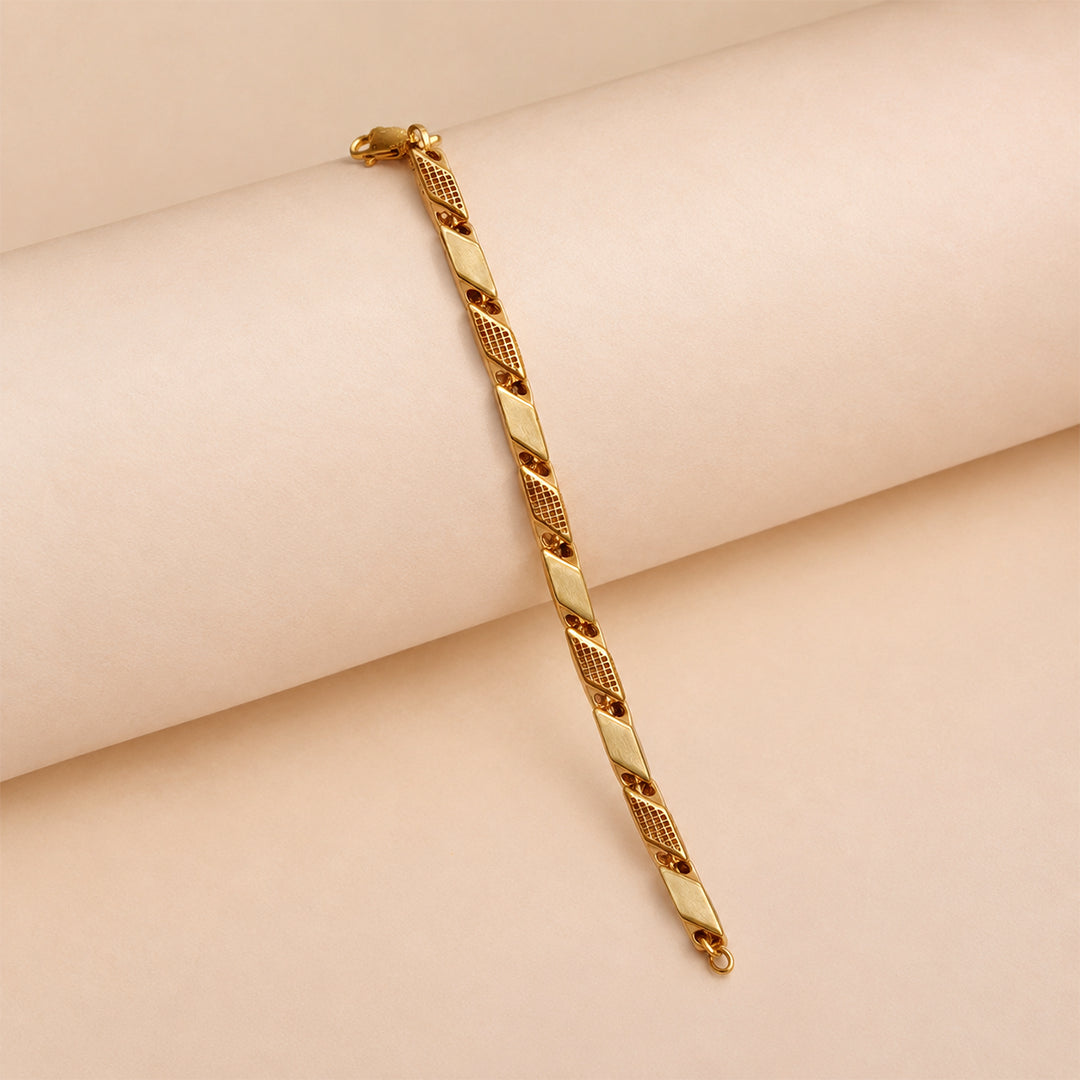 Two-Tone Textured Rhombus Link Silver Bracelet