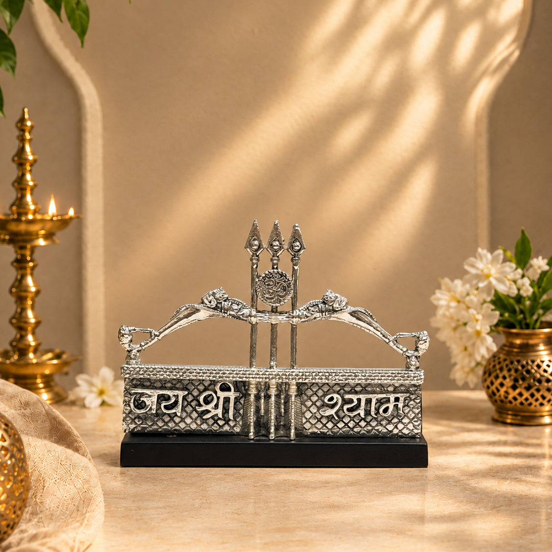 Khatu Shyam Ji Three Arrows (Teen Baan) Sterling Silver Tabletop Frame