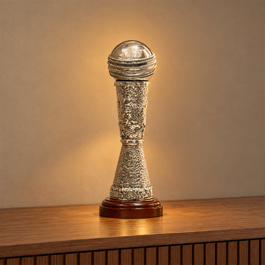 Cricket Ball Mount Silver Trophy Artifact on Wooden Base