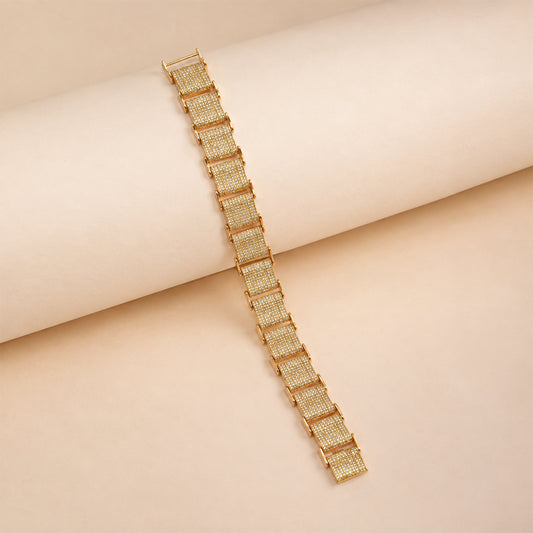 Iced-Out Square Block Link Silver Bracelet